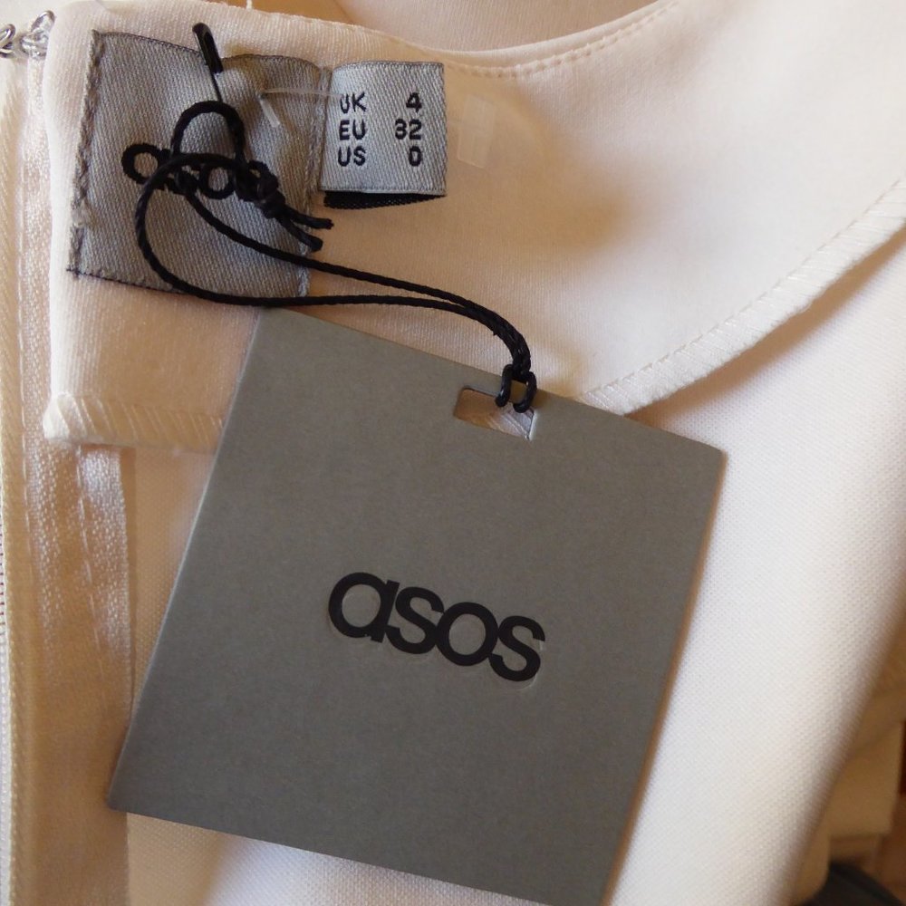 ASOS Cream Beige Structured Short Sleeve Peplum Tunic Ruffled Top NEW Size 0 - Picture 9 of 11